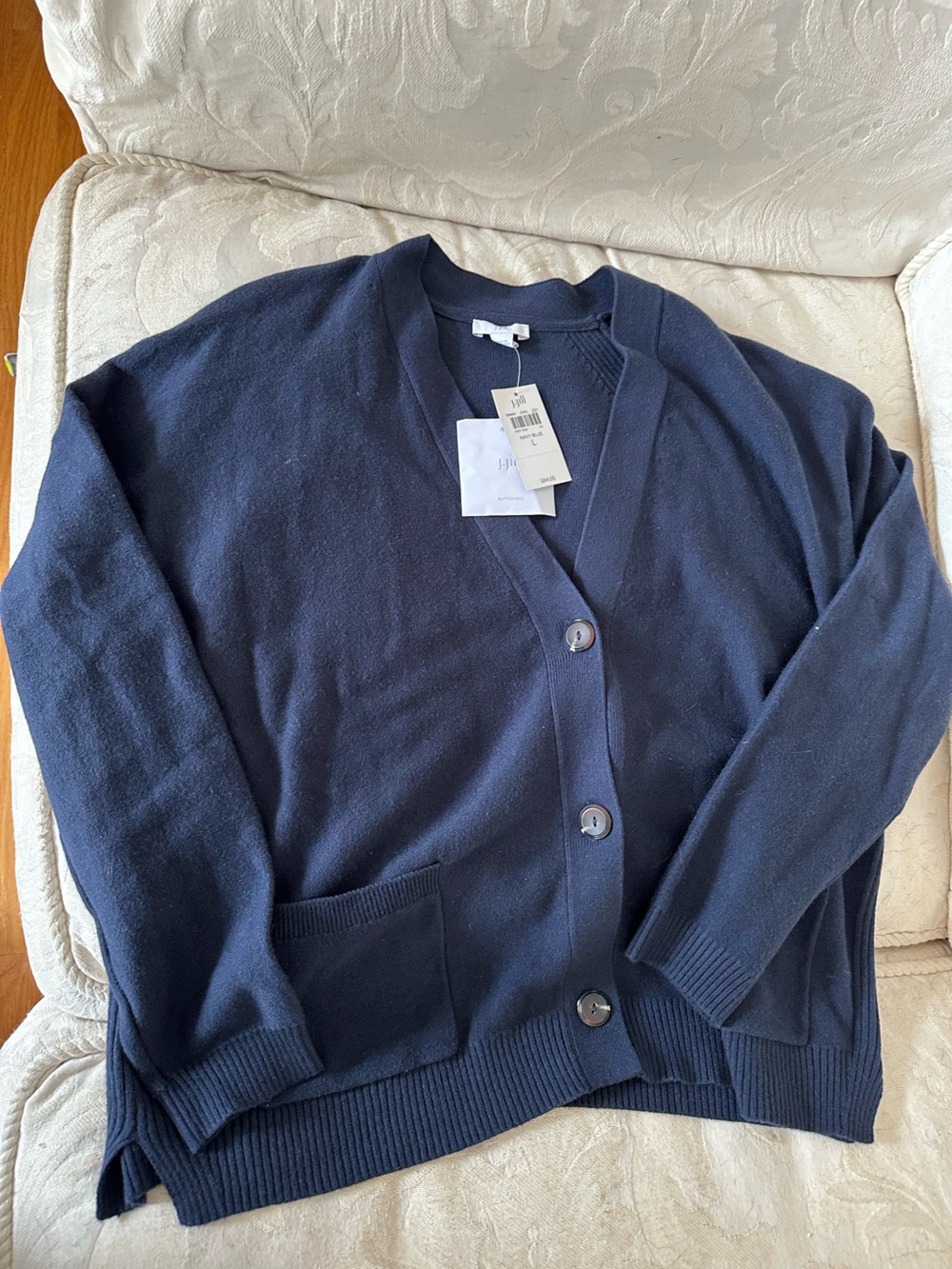 J. Jill Navy Blue V-Neck Button Cardigan